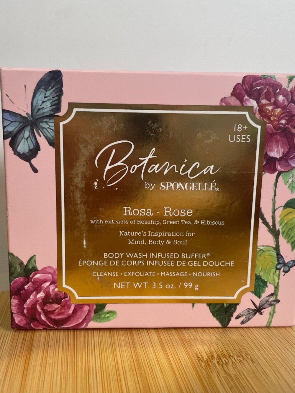 Botanica Spongelle Rosa Rose Body Wash Infused Buffer 3.5 Oz Rosehip Green Tea